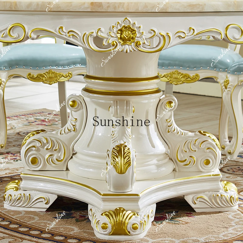 European all solid wood marble dining table and chair combination with turntable electric  FT
