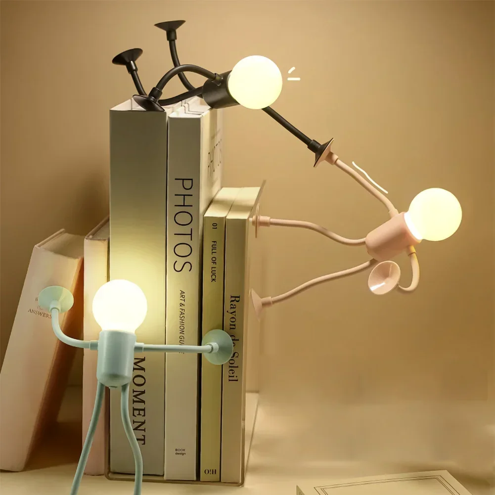 Creative Cartoon Sportsman Night Light Mini Portable Bulb Suction Cup Lights Cute Bendable Desk Lamp for Tabletop Shelves Decor