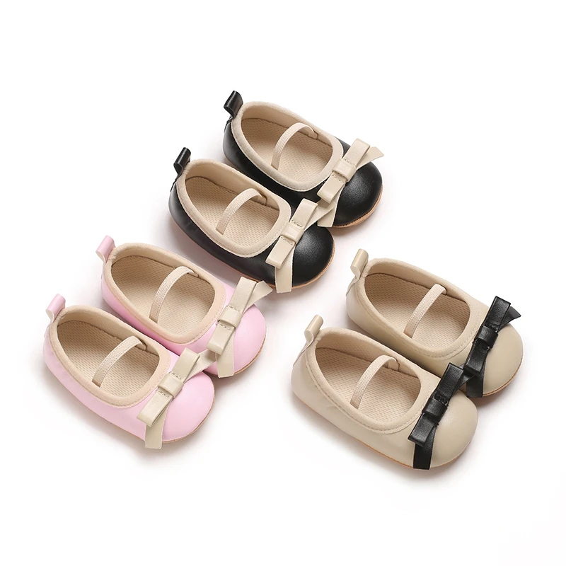 0-18 Months Baby Girls Mary Jane Flats Elegant Bowknot Pageant Shoes Non-Slip Crib Shoes for Infants