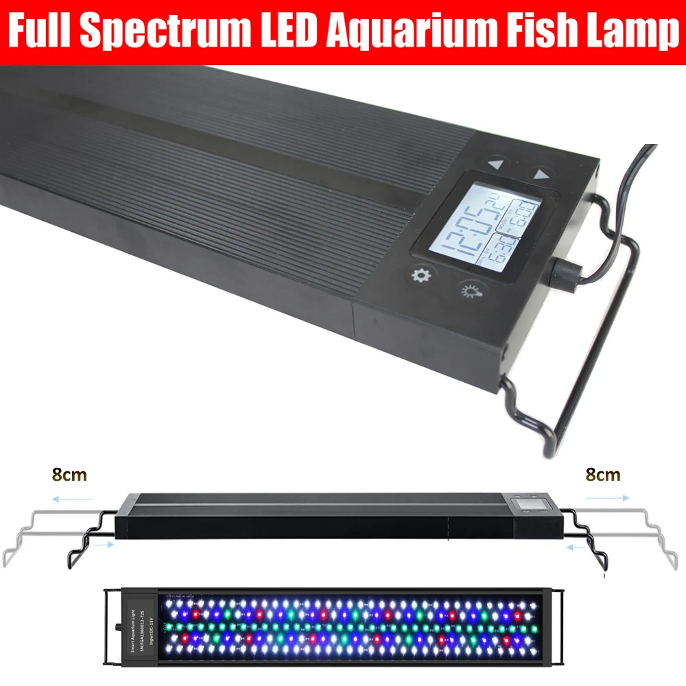 45-60CM 8 Colors Auto On Off 1290 LUMENS 24W Full Spectrum LED Aquarium Fish Light IP68 Waterproof Fish Tank Lighting