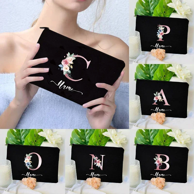 Bolsa de maquillaje personalizada con letras de A-Z, organizador de iniciales, bolsa de almacenamiento para regalos de novia y fiesta de boda, estuches de embrague para cosméticos