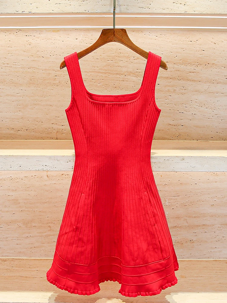 

Maje Migi Spring 2025 High-End Women's Knitted Dr Square Collar Stripe Gentle Sle High Waist ort A-Line Skirt Dr