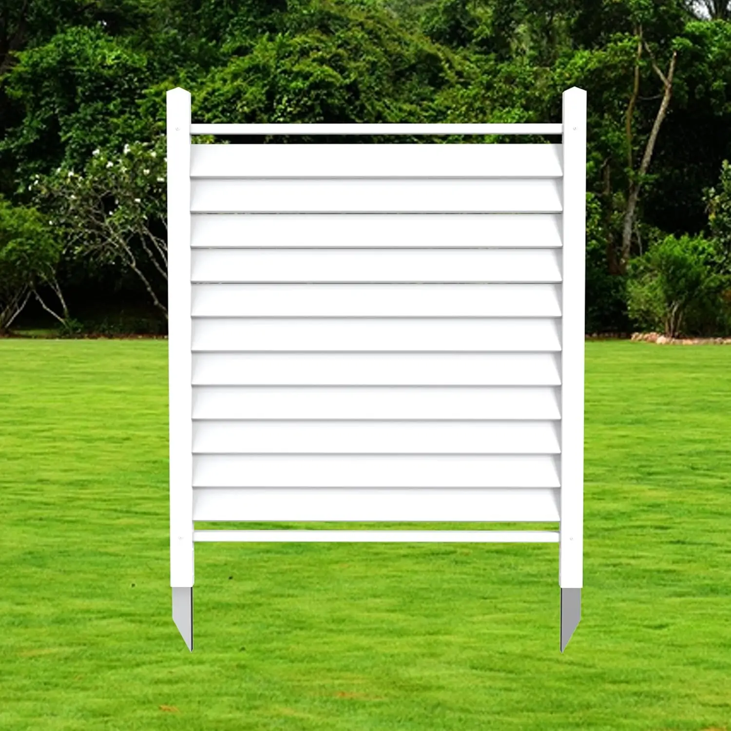 White Reinforced Vinyl Privacy Fence for Air Conditioner and Trash Can, Double Windproof, Louvered Design