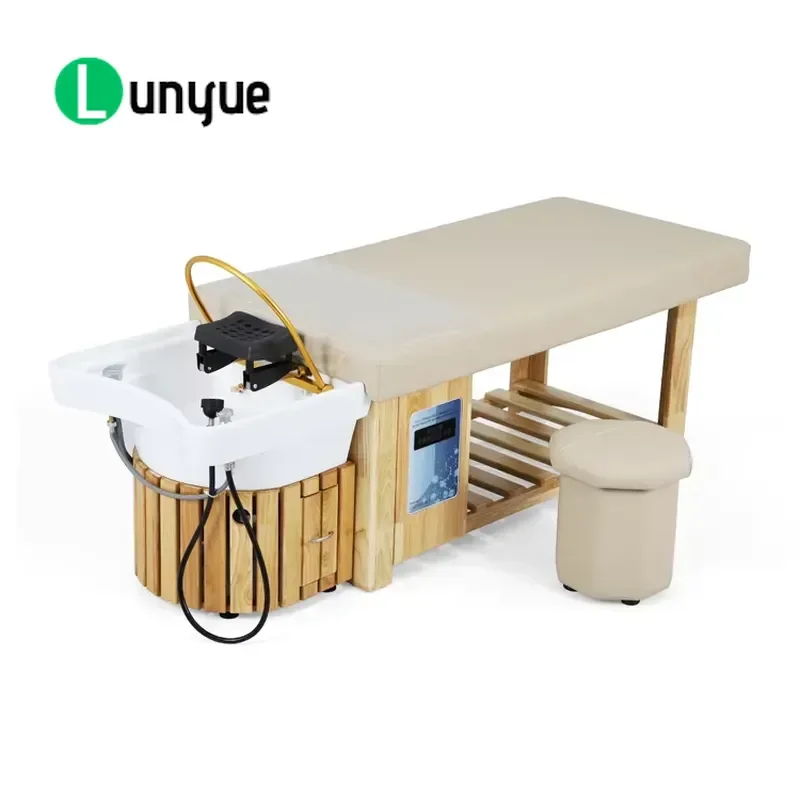 Wooden Electric Shampoo Bed with Water Tank Thai Physiotherapy Hair Therapy Furniture for Beauty Water Circulation