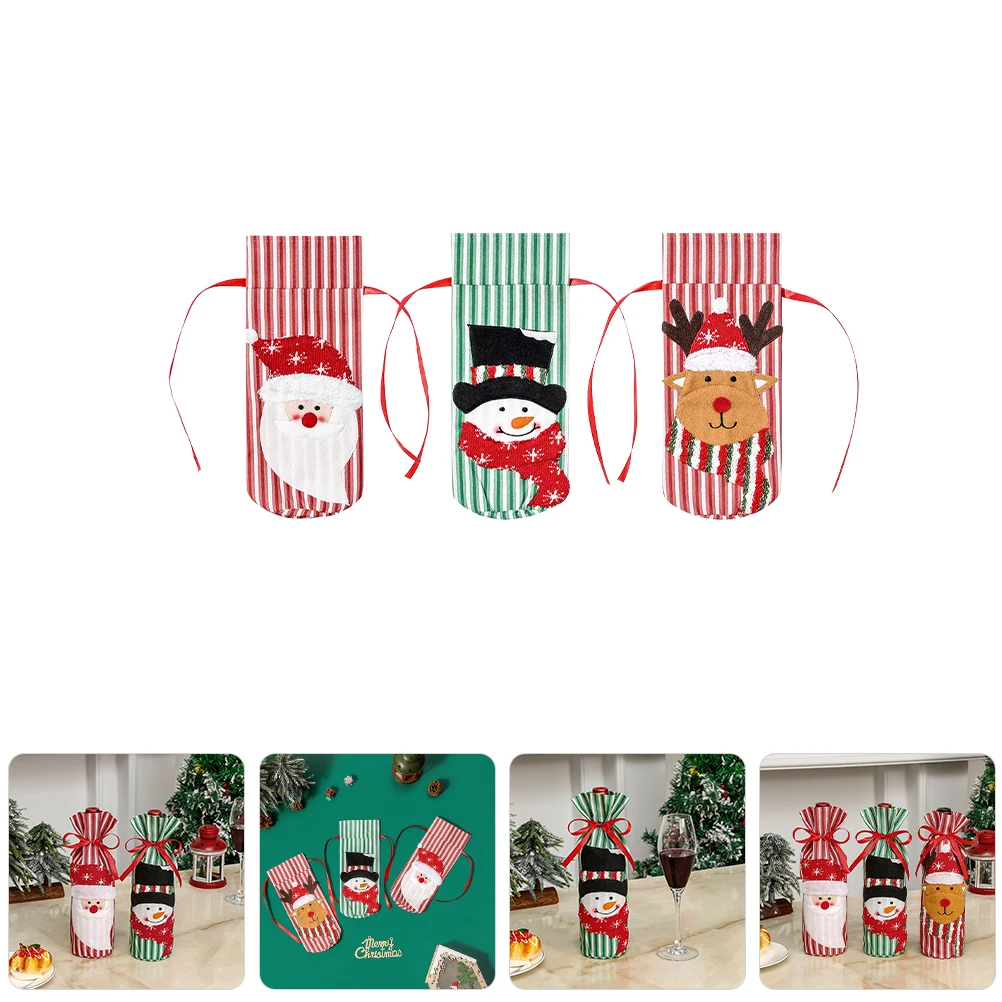 

3 Pcs Party Wine Bottle Decor Knitted Snowman Old Set Decorative Cover Decorate