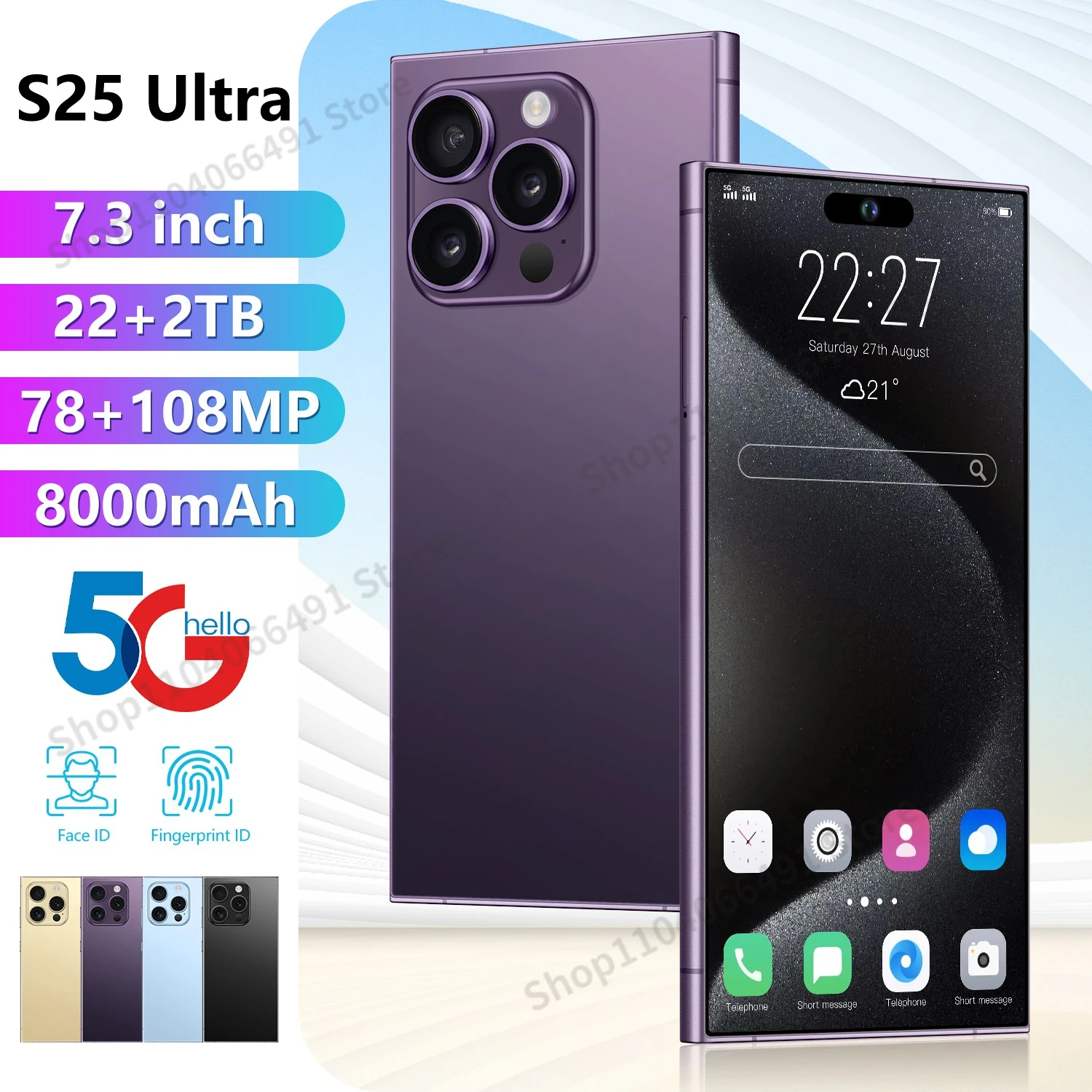 

S25 Ultra Mobile Phones 7.3 HD Screen SmartPhone Original 22GB+2TB 4G 5G Dual Sim Celulares Android Unlocked 8000mAh used phones