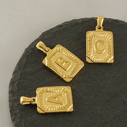 Stainless Steel 18K Gold Plated 26 A-Z Initials Square Pendant Personalized Name Customization