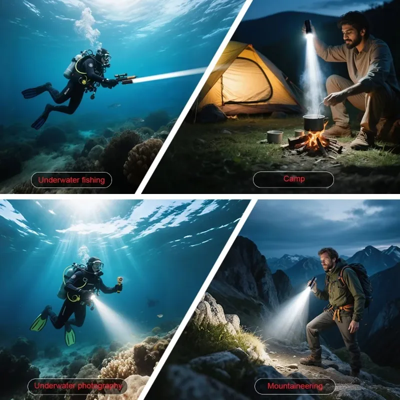 المهنية الغوص مصباح يدوي كري حبيبات مصباح مستديرة متفاوتة الأحجام 150 متر مقاوم للماء Spearfishing المحمولة معدات الإضاءة التصوير تحت الماء