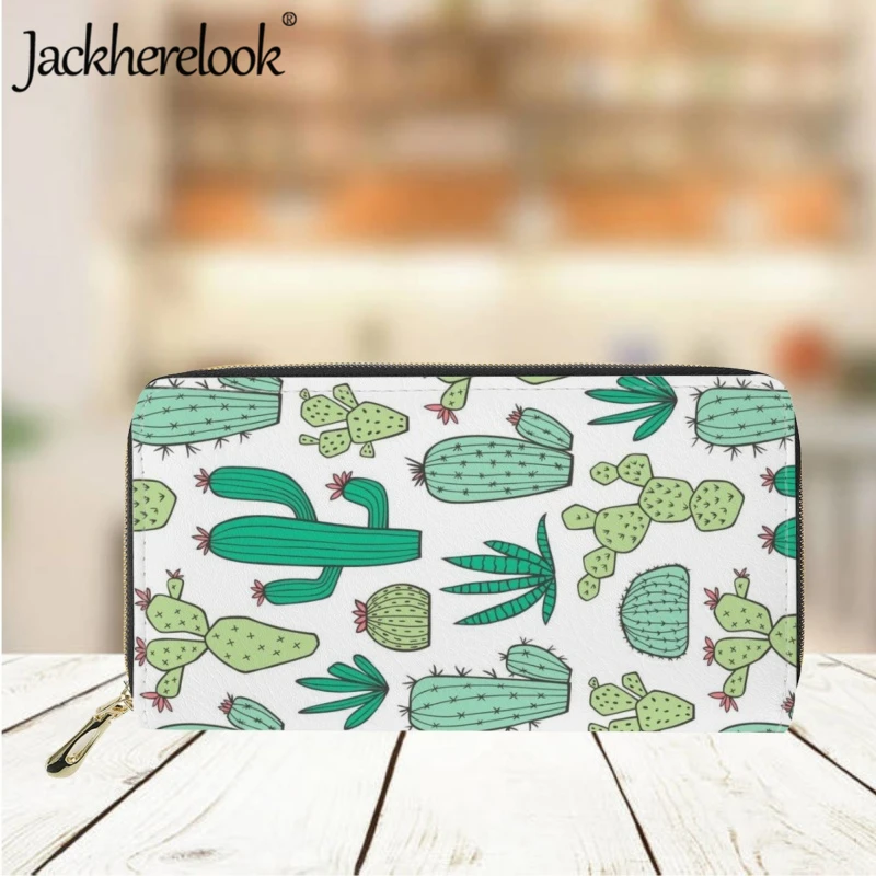Jackherelook Ladies Fashion Wallet Exquisite Pattern Print Long Leather Purse Card Holder Cactus Money Bag Female Clutch Bag