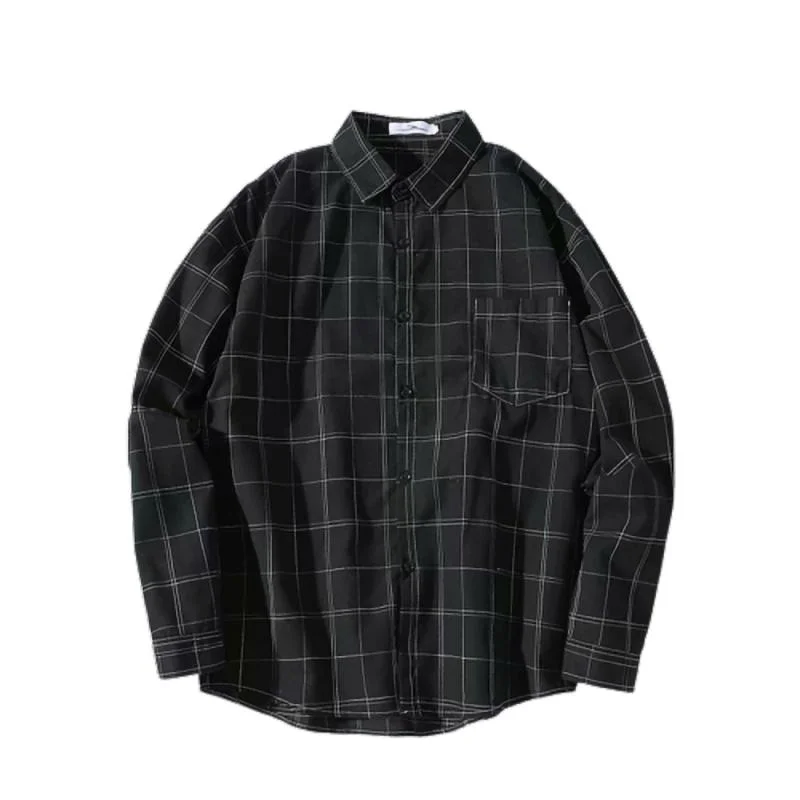 Blus Trendi Pasangan Pelajar Pakaian Luar Pelindung Matahari Gaya Korea Musim Semi Musim Gugur Kasual Kotak-kotak Panjang Pria