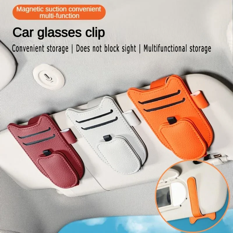 

Car Sunglasses Holder Sun Visor Glasses Clip Multifunction Leather Eyeglasses Hanger Portable Ticket Card Clip Car Accessories