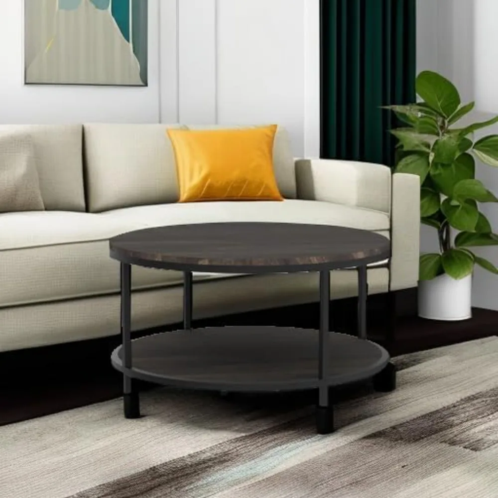 Industrial Style Round Coffee Table - 36 Inches, Rustic Wooden Top with Metal Legs, Perfect for Living Room and Modern Sofa Area