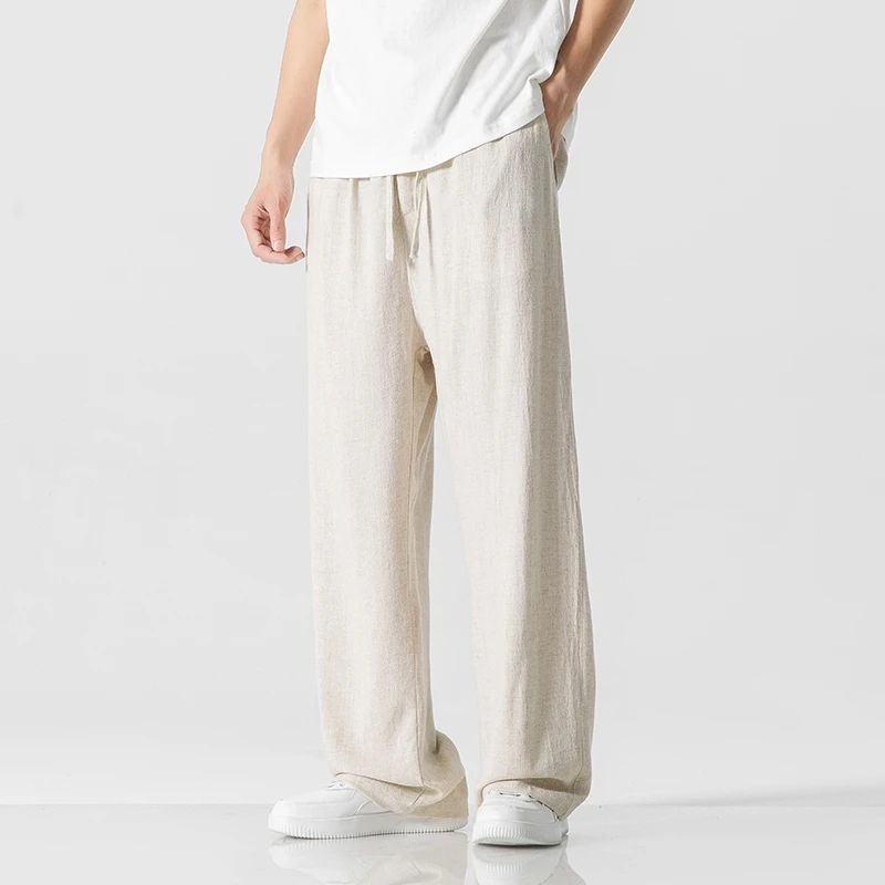 

Мужские летние легкие свободные брюки из льна и хлопка, дышащие, удобные, прямого кроя, модные