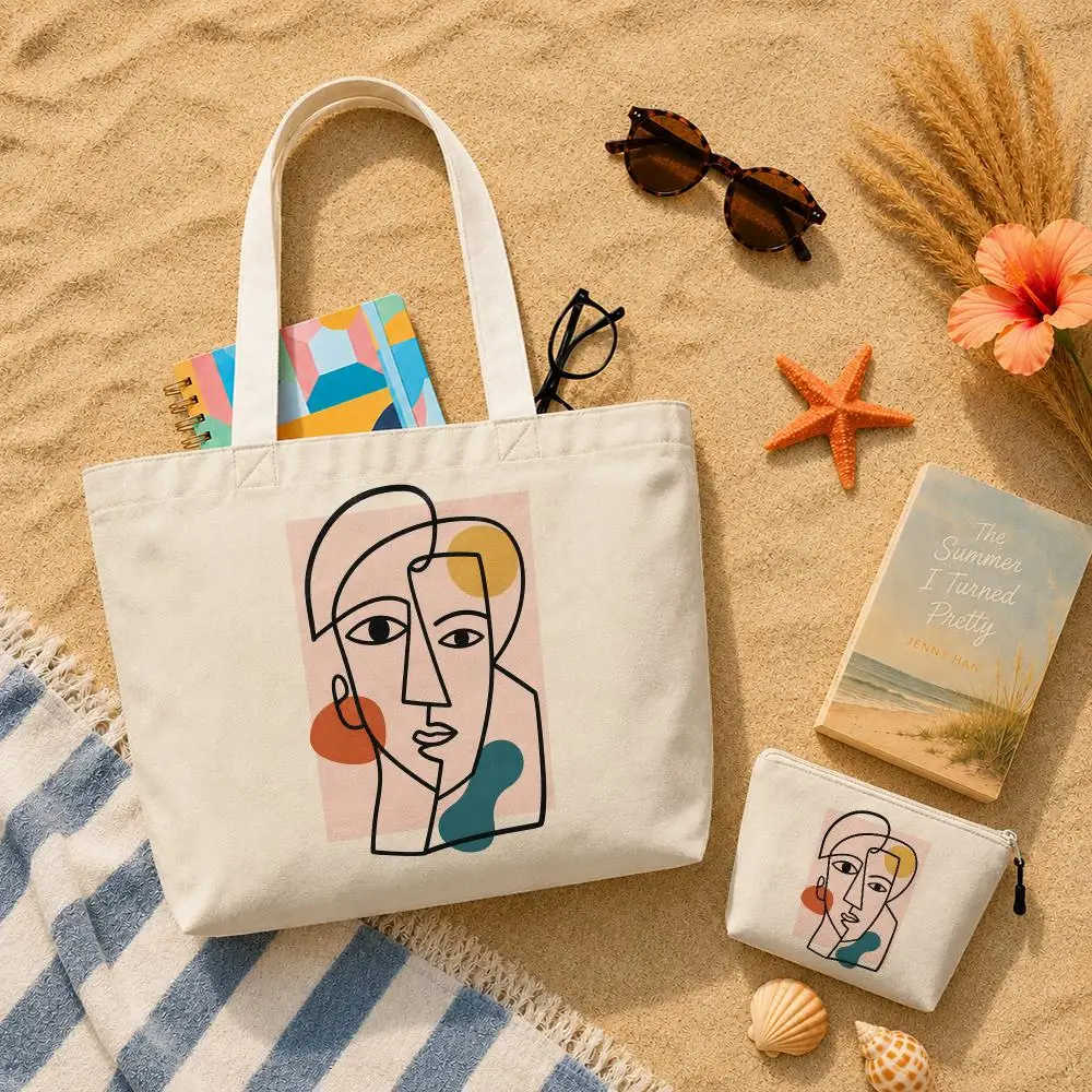 Picasso Exhibition The Kiss Art Storage Bags Canvas Double-Sided Print Set 2PC Makeup Pouch Set with Zipper for Picnic Travel