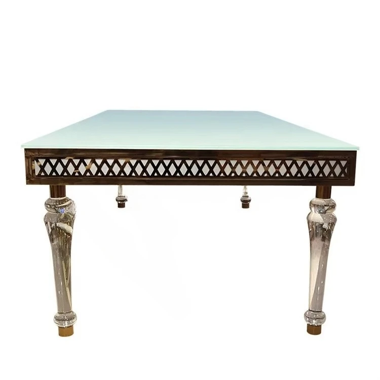 Hollow Back Design Stainless Steel Leg Led Illuminated Dining Table and Chair Sets