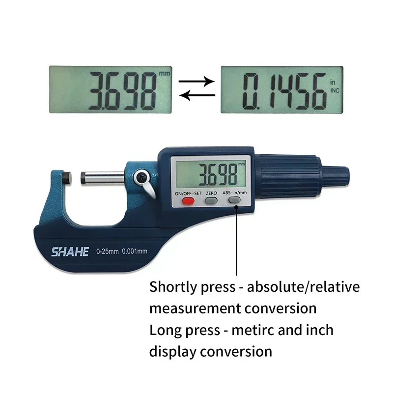 SHAHE 0-25mm Electronic Outside Micrometer 0.001mm Caliper Measuring Tools