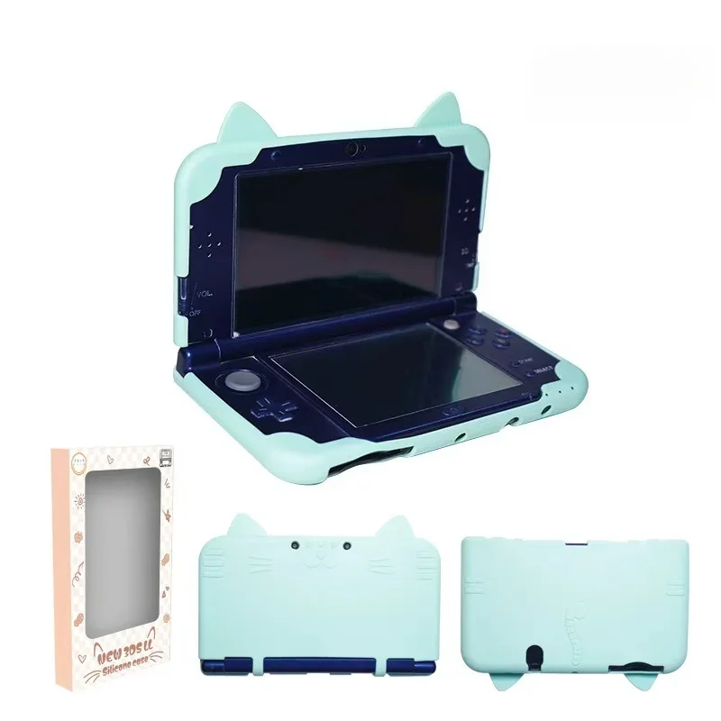 3D-siliconen hoesje met kattenoren voor de nieuwe Nintendo 3DS LL/XL, volledig beschermend, zachte hoes met extra dikke hoeken, krasbestendig en schokabsorberend.