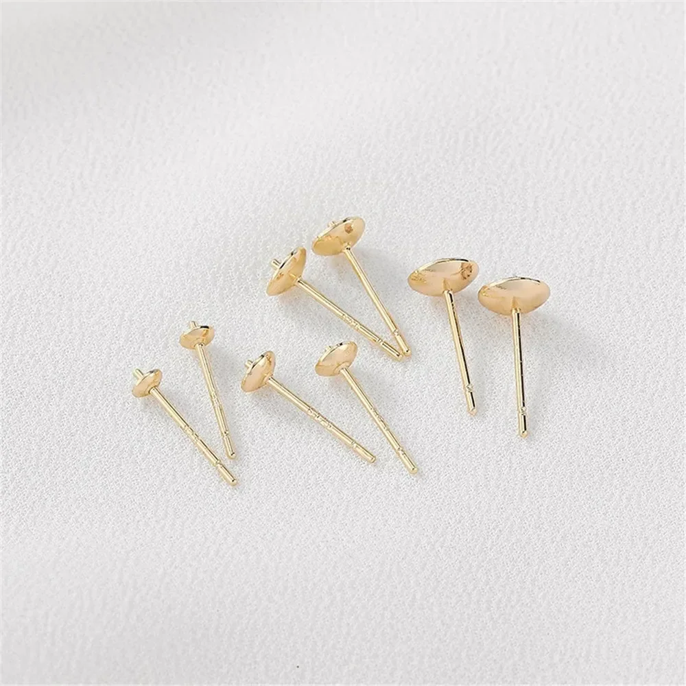 14K Gold-Color Cross Bowl Needle 925 Silver Needle Stud Earrings Holder DIY Handmade Pearl Earrings Jewelry Material Accessorie