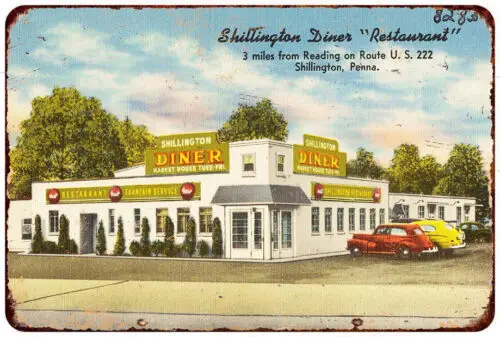 Пенсильвания открытка-Shillington обеденная винтажная Металлическая Вывеска