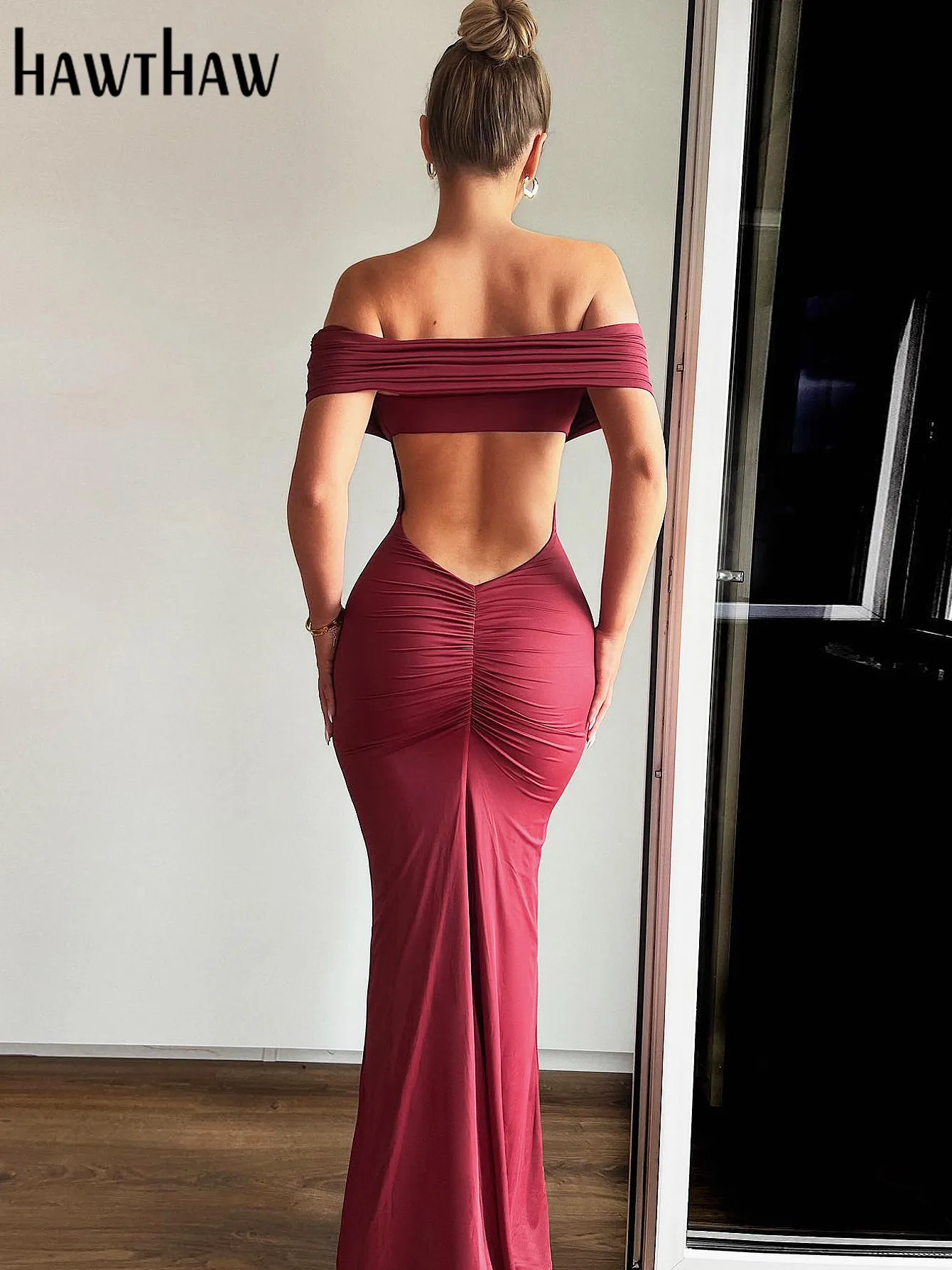 Hawthaw Women Sexy Party Club Evening Birthday Bodycon Strapless Red Long Dress 2024 Summer Clothes Wholesale Items For Business