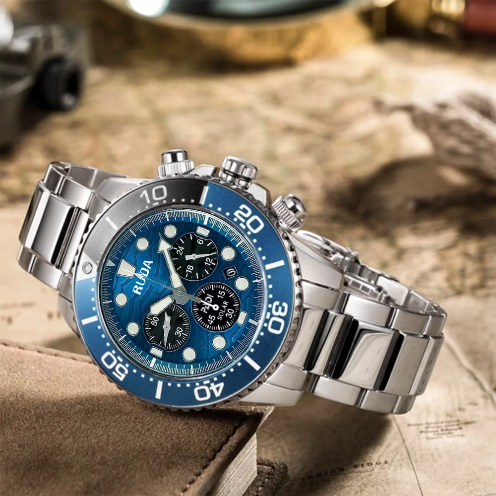 RUDA2025 ساعة رياضية رجالية جديدة متعددة الوظائف ستة دبوس توقيت مضيئة مقاوم للماء ساعة كوارتز ساعة رجال الأعمال
