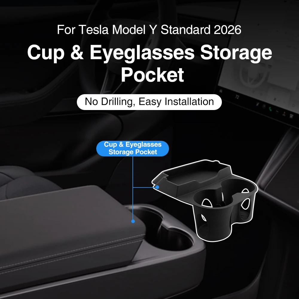 Heenvn For Tesla Model Y Standard 2026 Silicone Central Control Water Cup Holder Tray Sunglasses Storage Box Pocket Organizer