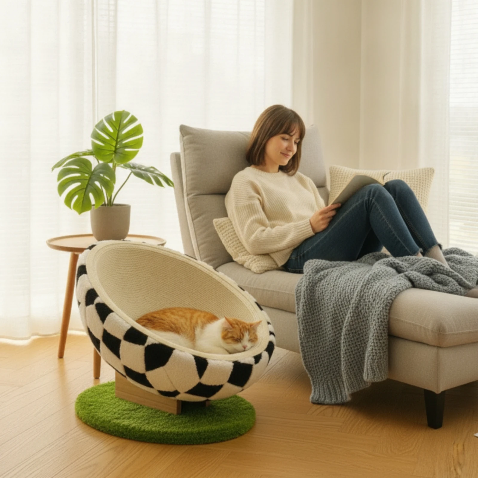 Eggshell Cat Bed Cozy Soccer Cat Bed Furniture Snug Compact for Cats, Living Room, Windowside