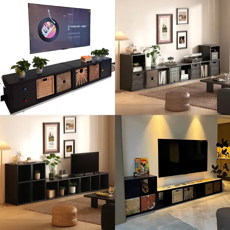 Modern TV Cabinet for Living Room 2026 New Floor Storage Unit with Lattice Design Combination Media Console Locker