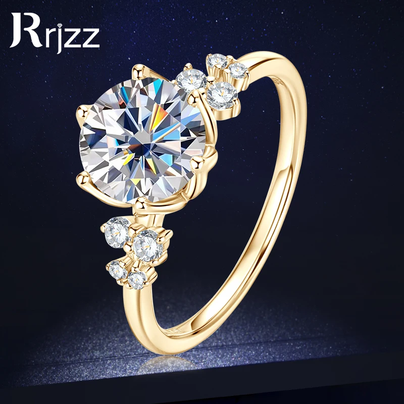 

Rrjzz 925 Sterling Silver Classic Six-Prong Women Ring 2.0ct Light Luxury Round Moissanite Engagement Rings for Wedding Jewelry