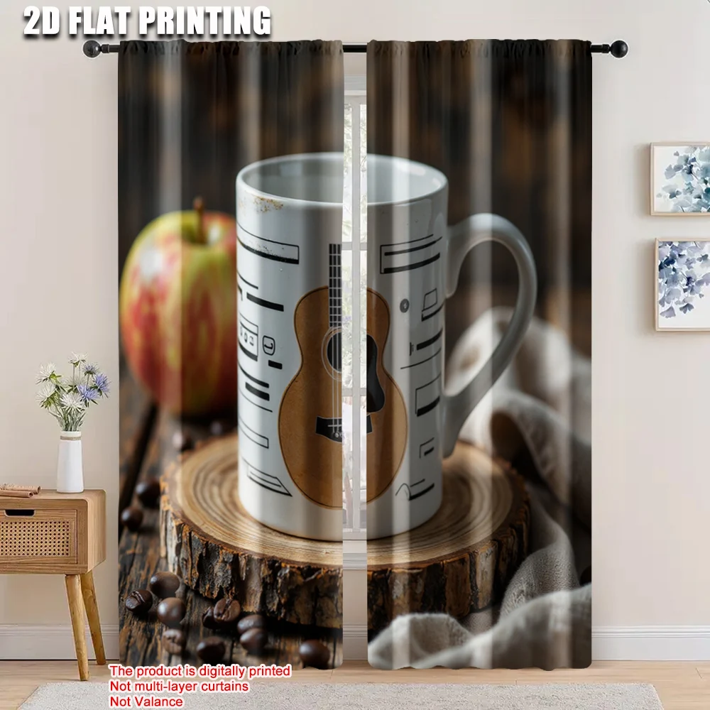 

2pcs, 2D flat printing Drapes Guitar coffee cup Protecting Privacy Family Party Decoration Use for Carnival Decor