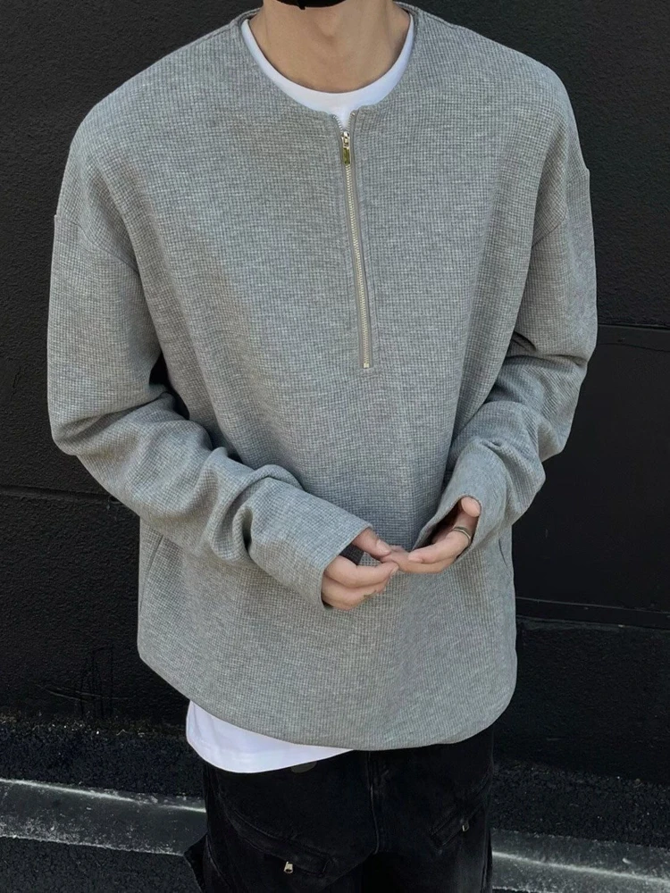 

Unicolor Zipper Sweatshirt High Brand Male Pullover Korean Luxury Tops Social Designer One Piece Aesthetic Tee Xl Men's T-shirts