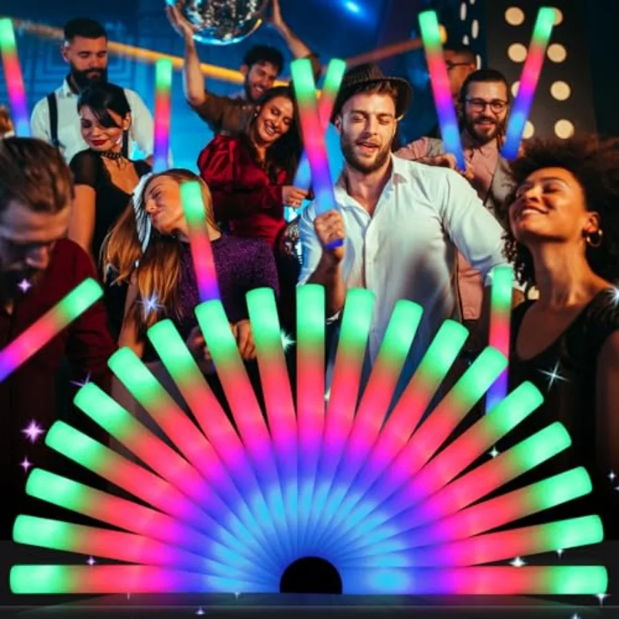 Pack Foam Glow Sticks, Bulk LED Foam Sticks, Foam Light Up Sticks with 3 Mode Colorful Flashing, Glow Party Supplies, Glow Stic