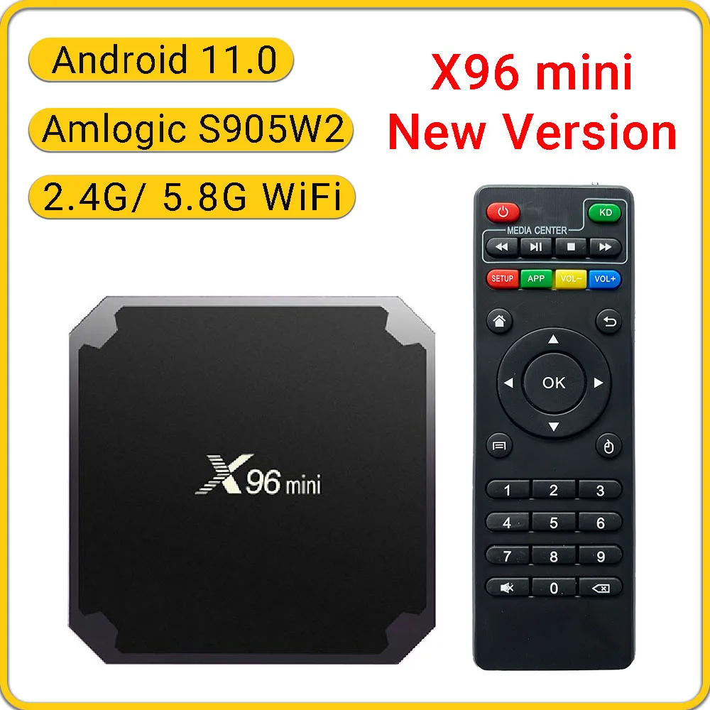 ТВ-приставка X96 Mini, Android 11,0, Amlogic S905W2, 2,4/5,8 ГГц, Wi-Fi, поддержка 4K, H.265, HEVC ТВ-приставка X96 Mini, Android 11,0, Amlogic S905W2, 2,4/5,8 ГГц, Wi-Fi, поддержка 4K, H.265, HEVC