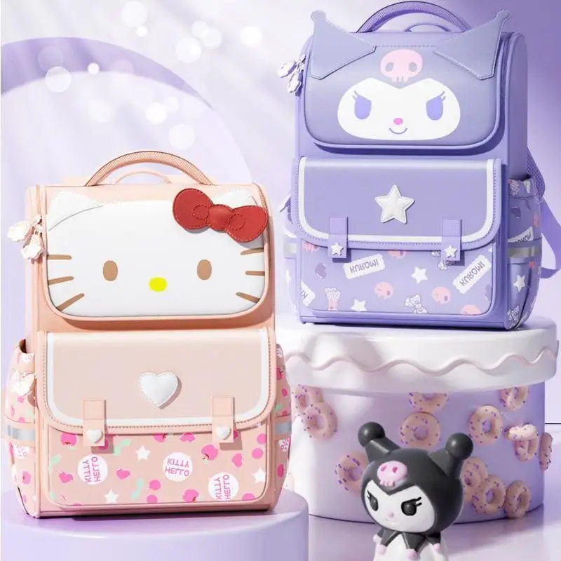 1-3-6 Grade Sanrios Hellokittys My Melody Cinnamoroll Kuromi Schoolbag Kids Spine Protection Burden Reduction Girl Backpack Gift