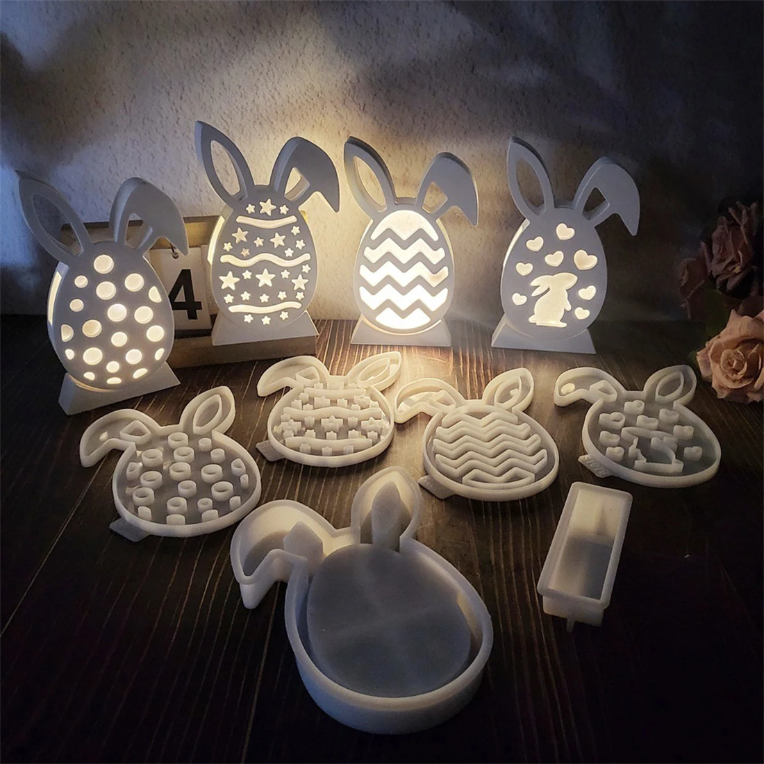 Easter Egg Rabbit Hollow silicone Mold Light Lamp Cement Gypsum Silicone Mold Crystal Drip Plaster Decorative Mould