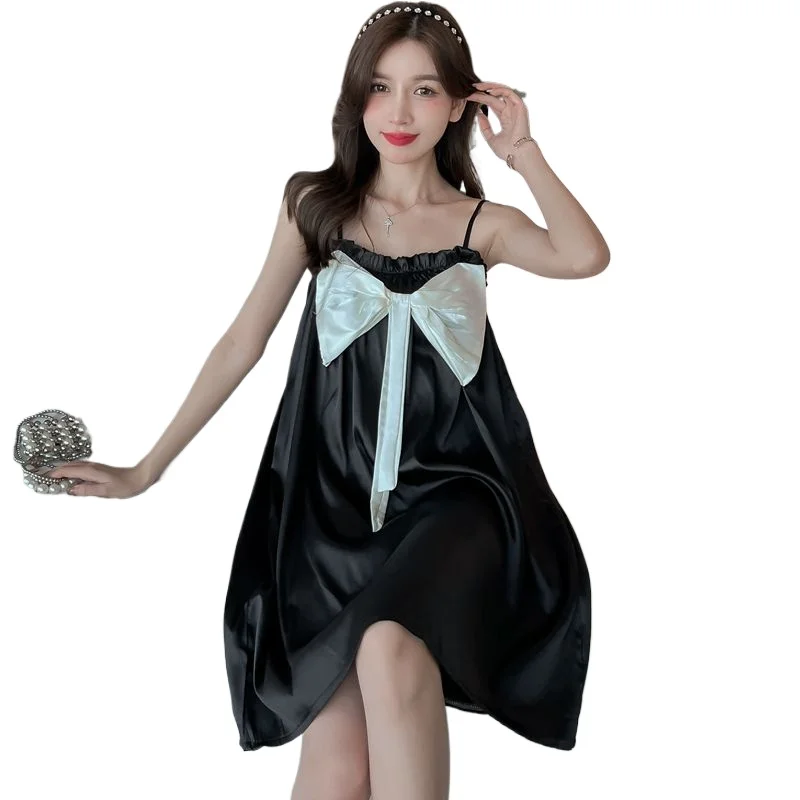 Summer Women's 2026 New Sweet Pajamas Loungewear  Midi Luxury Dress Age Reduction Smooth and Soft Ice Silk Nightdress Nightgowns