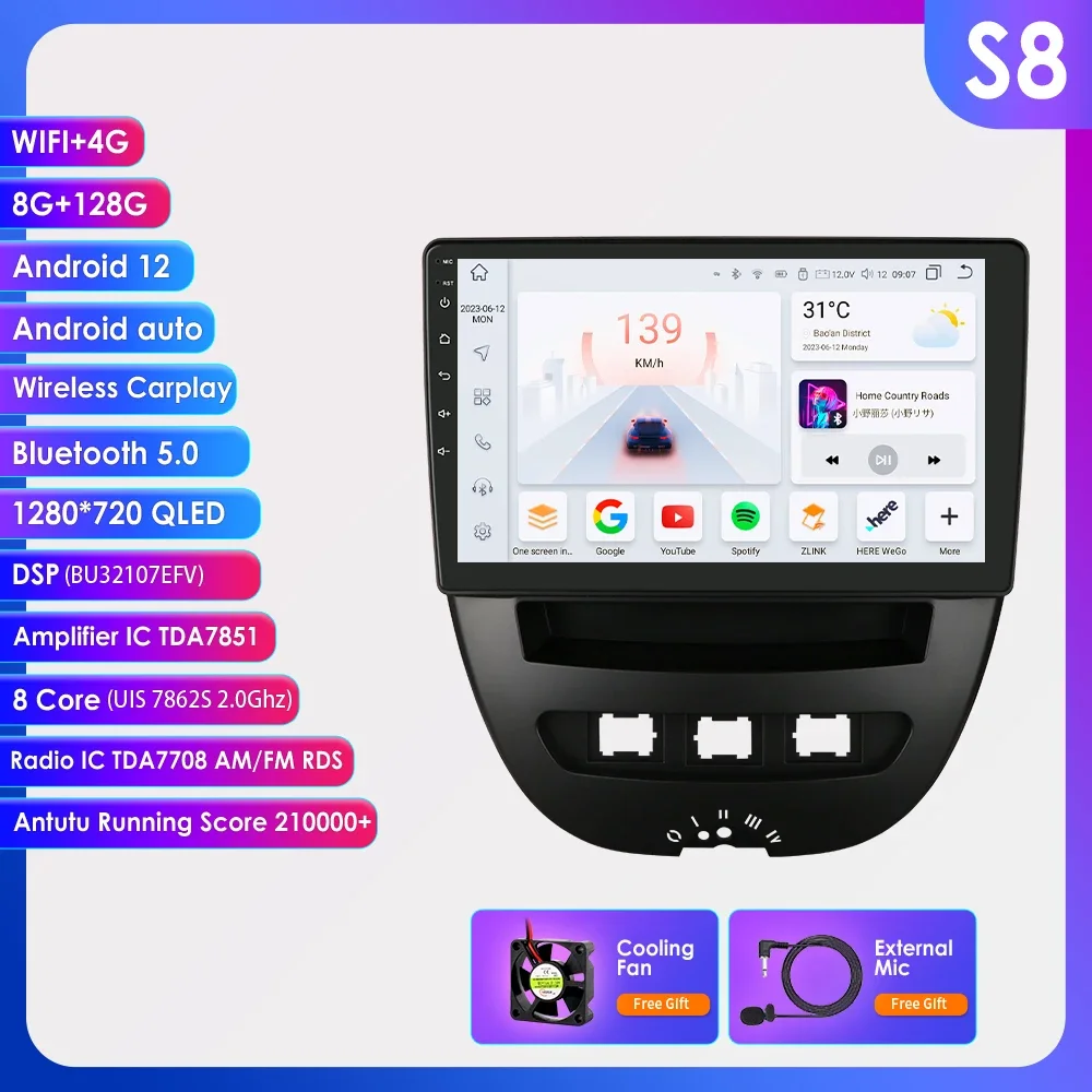 2 Din Android Auto Radio Voor Peugeot 107 Toyota Aygo Citroen C1 2005 - 2014 Draadloze Carplay Android Auto 4G Rds 7862 Geen Dvd