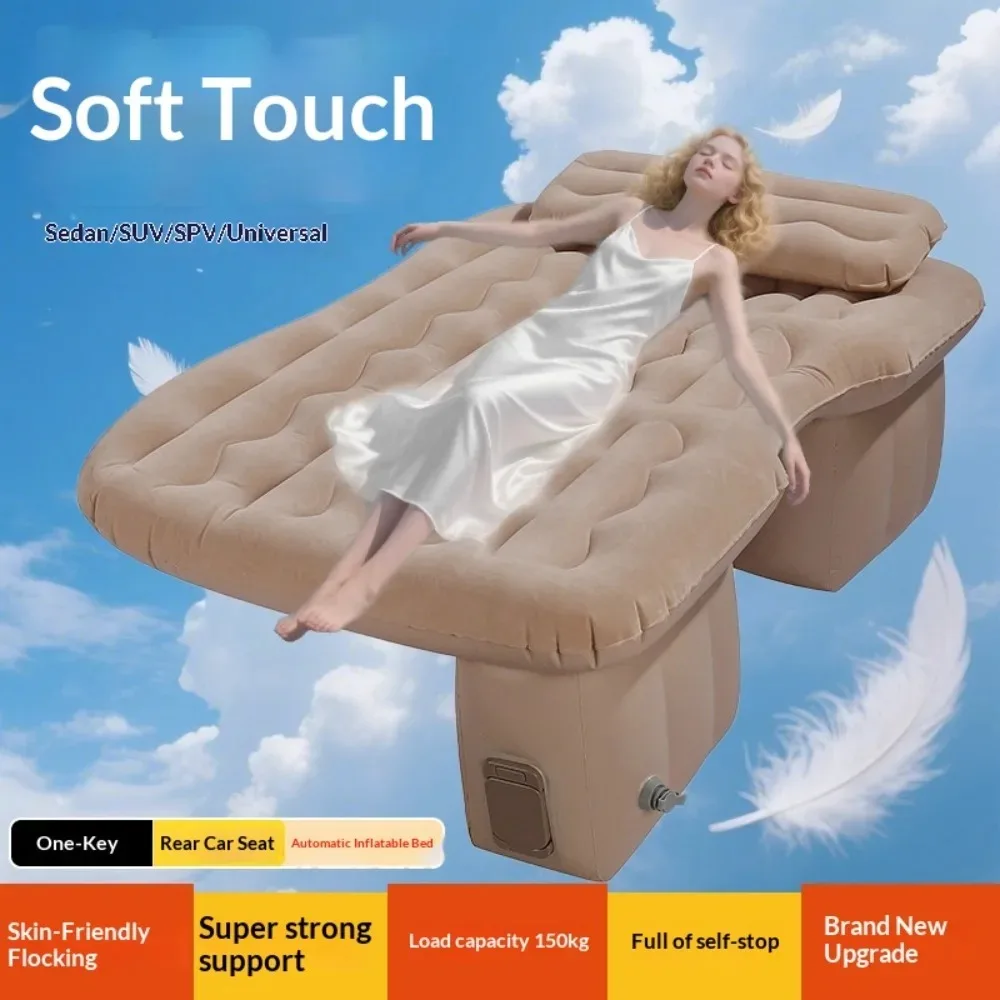 Car Air Mattress Portable SUV Rear Seat Inflatable Bed Flocked Split Self Inflating Foldable Durable All Season Comfortable