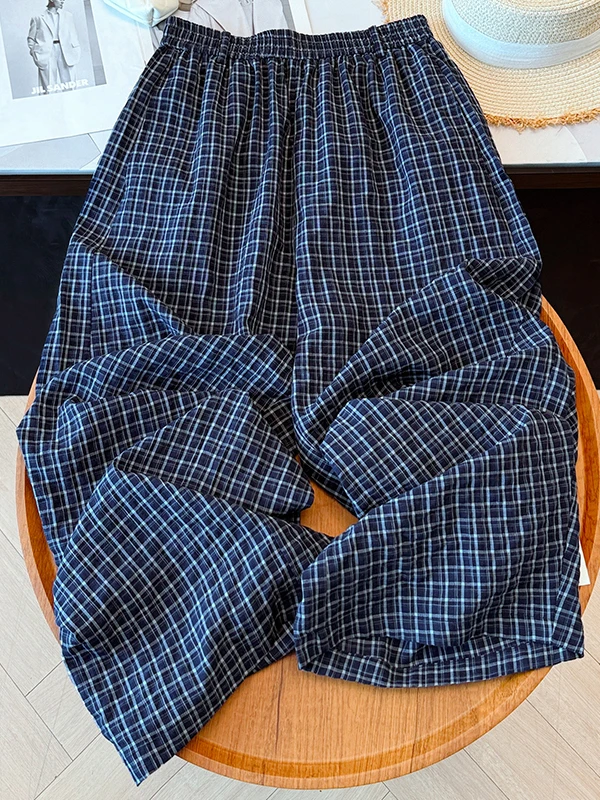 

Loose Comfortable Women's Plaid Casual Pants Korean Lazy Style Summer Thin Retro Checkered Loose Fit High Waist Wide Leg Pants
