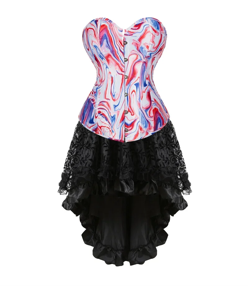 Corset Dress Tutu Skrits Set Outfit Plus Size Printing Zebra Leopard With Lace Gothic Costume Sexy Burlesque Ladies Basques Pink
