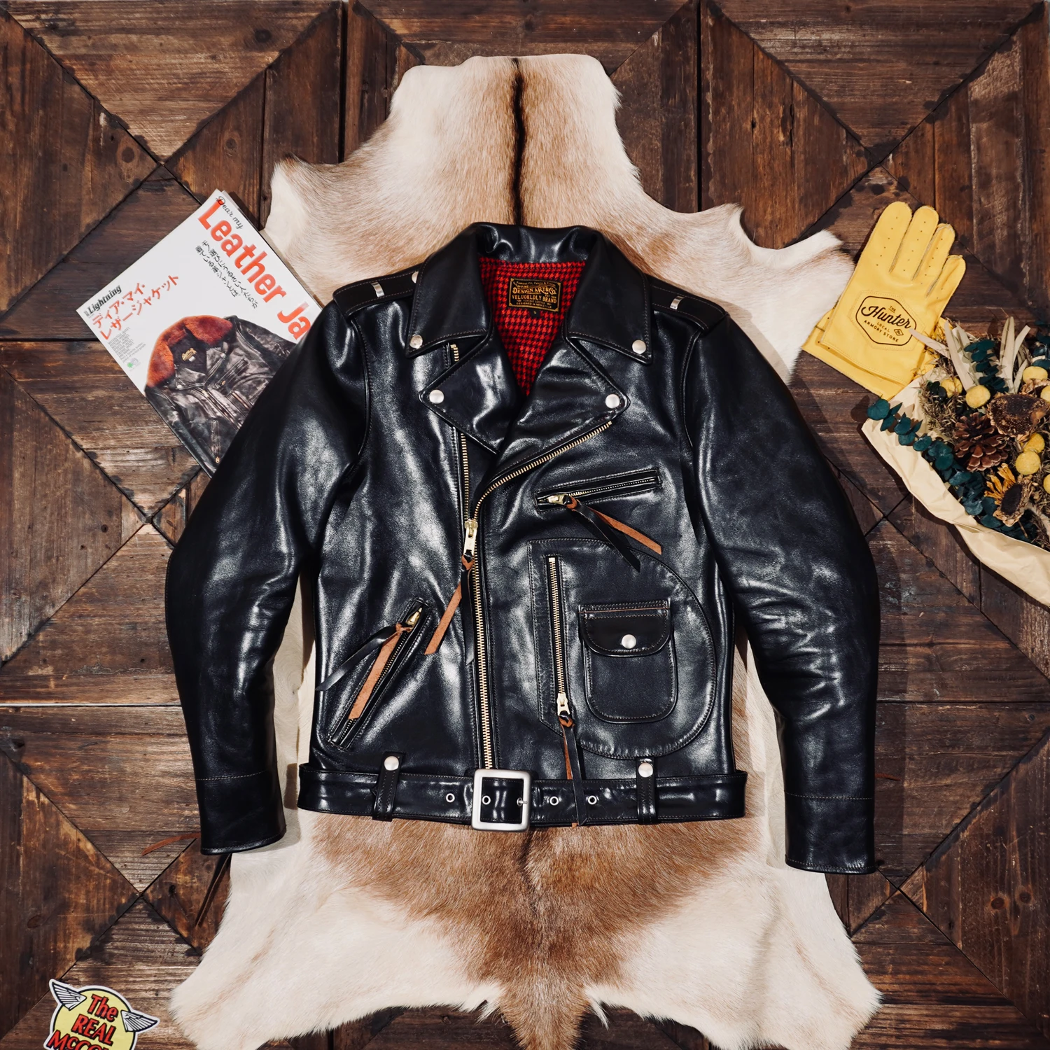 Tailor Brando Full-grain Vegetable-tanned Tea-core Horse Leather J24 Men's Genuine Leather Double Rider Jacket