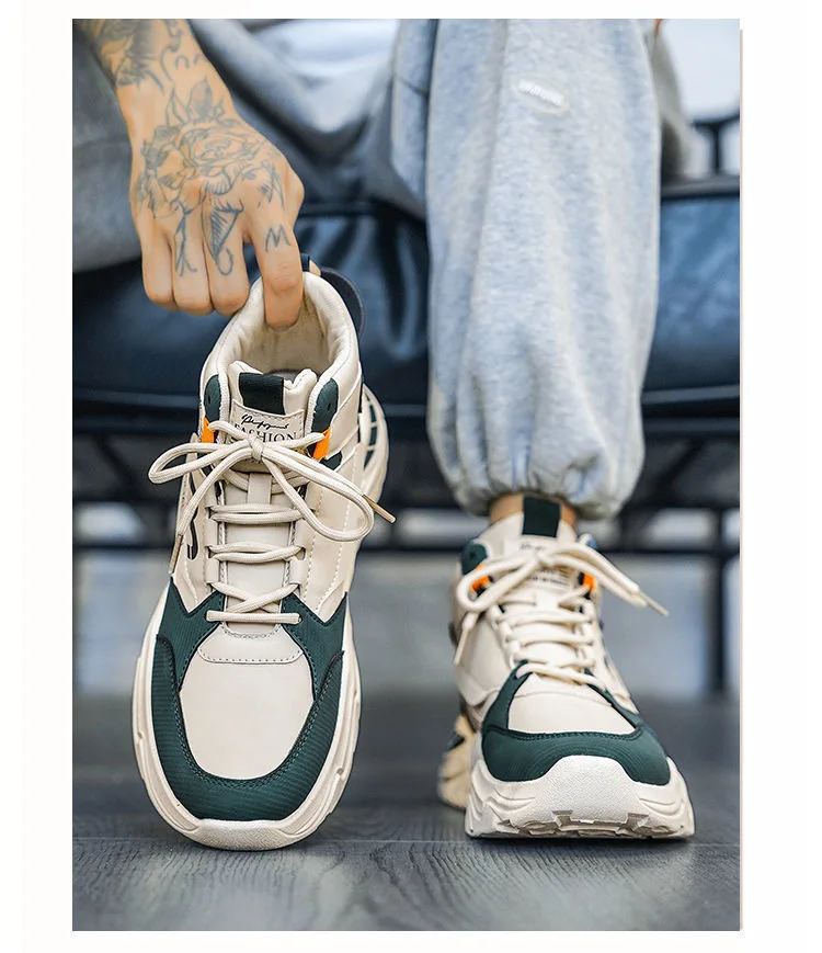 2025 ฤดูใบไม้ผลิใหม่Breathable High Topรองเท้าสีขาวขนาดเล็กผู้ชายกีฬารองเท้าAll MatchหนาLeisure Daddyรองเท้า