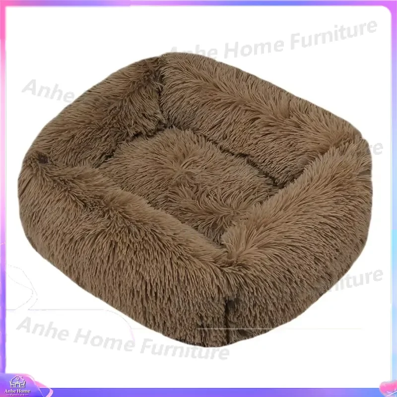 Modern Luxury Faux Fur Dog Bed XL Large Fluffy Pet Sofa Cushion Eco Friendly Rectangular Cat Bed Solid Color Custom Size
