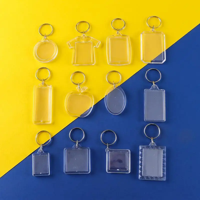 Transparent Rectangle Blank Acrylic Insert Photo Frame Keychain DIY Split Ring Gifts