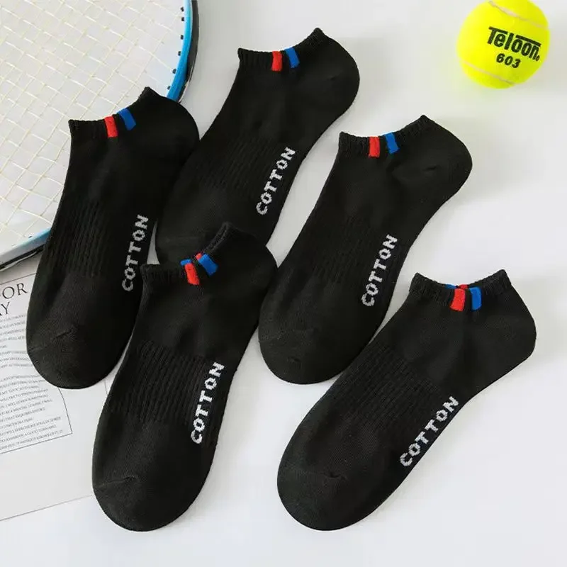 5 Pairs Casual Men\'s Socks Spring Summer Black White Cotton Boat Socks Men Wowen Sock Breathable Sweat-absorbing Sock for Men