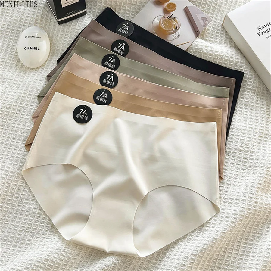 4PCS/Set Women Panties Slip Silk Seamless Briefs For Women Female Underwear Soft Thin Light Panty Culotte Femme Underpants M-XL