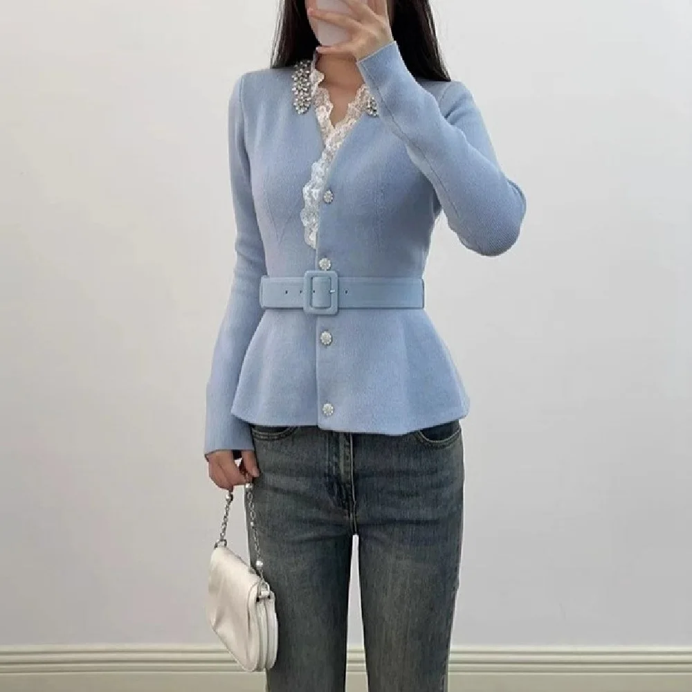 

2025 Fall Women's Outerwear Beaded Lace Corset Belt Women's Jacket Coat y2k New Fashion High Quality Versatile Top Cardigan bra