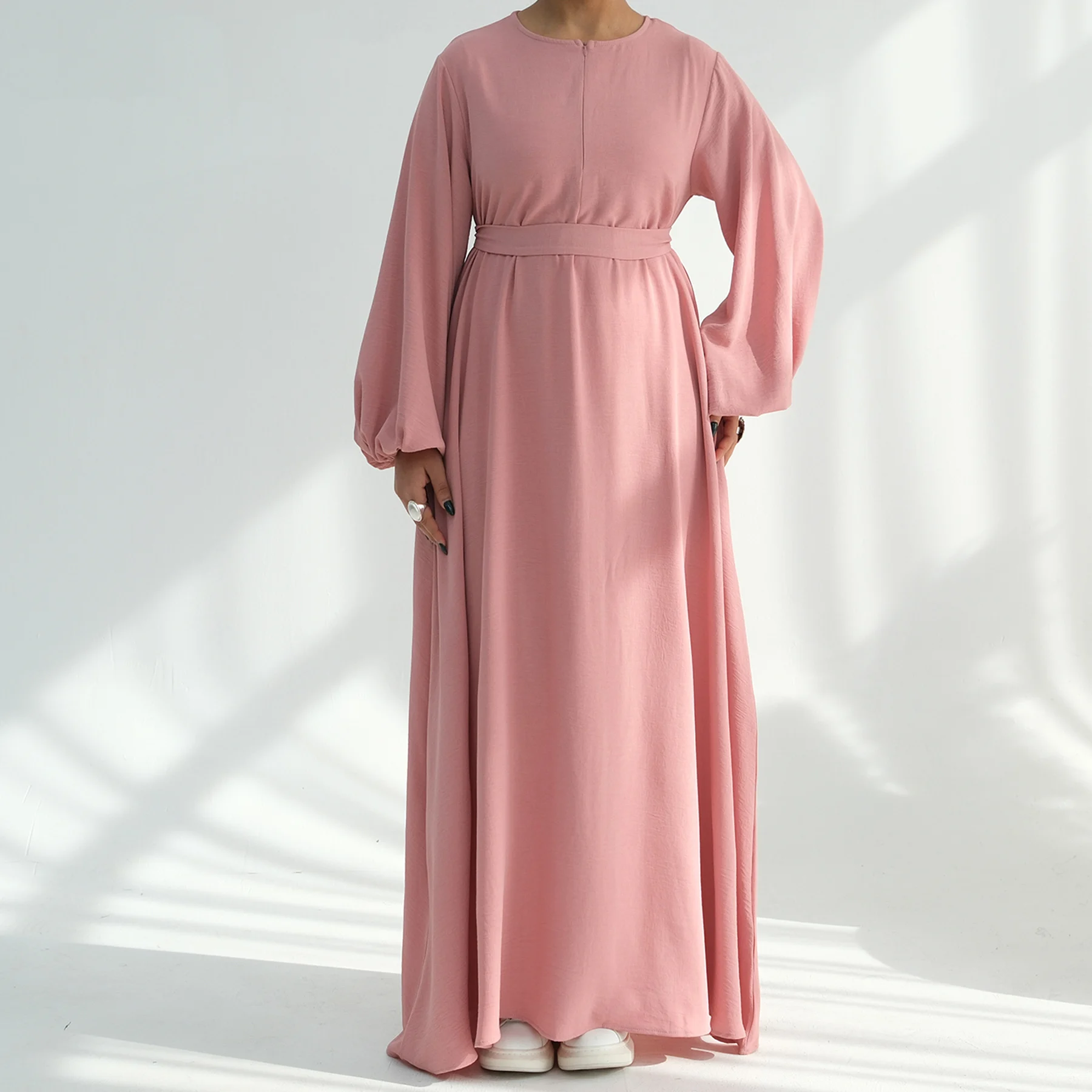 

Sweet Regular-Fit Muslim Abaya Women Dress-Zip Front, Puff Sleeves, Side Pocket. Ramadan Eid Modest Islamic Clothing Hijabi Robe