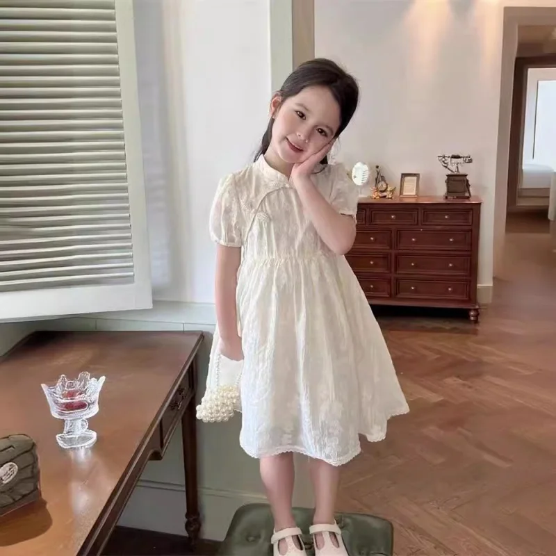 XH-Girls' Summer Dress2024New Children's Summer Chinese Style Skirt Hanfu Chinese Style Girl's Summer Princess Dress