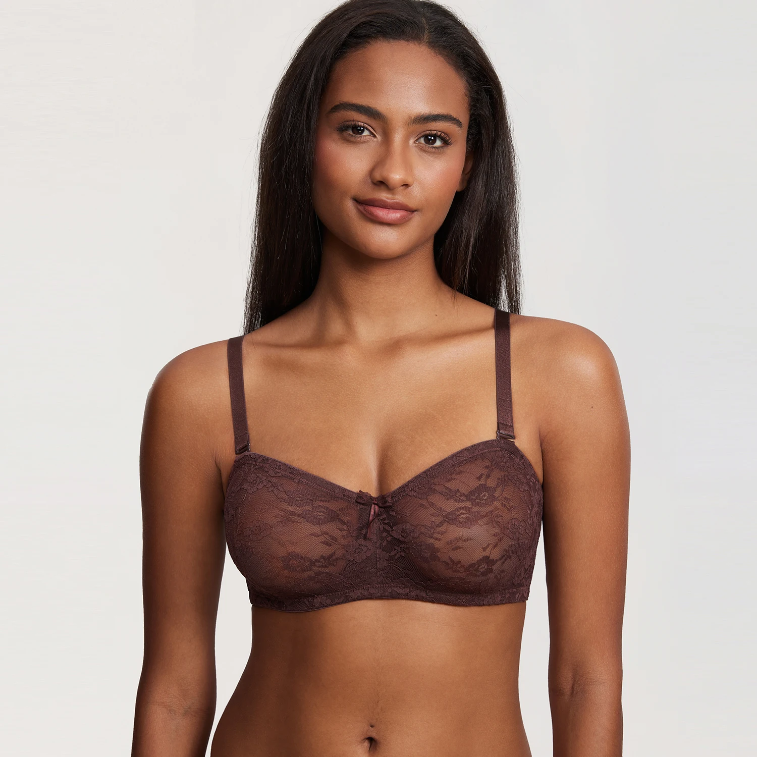 Dobreva Women's No Padding Strapless Lace Bra Underwire Multiway See-through